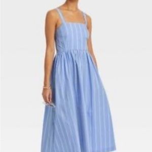 a new day Women's Sundress Sleeveless Pullover Square Neck Pockets Blue Size M